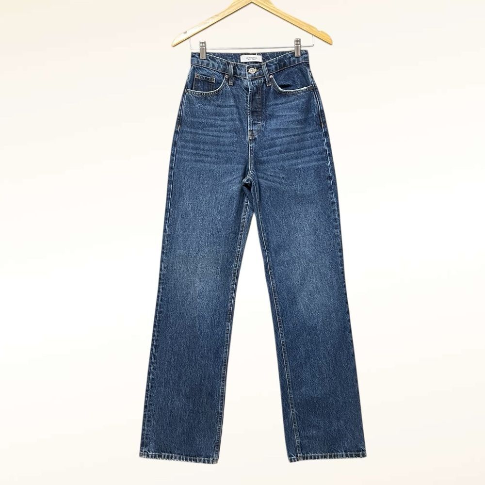 DE' ROCOCO Womens High Rise Wide Leg Button Fly Jeans Size 23 Tall Medium Wash